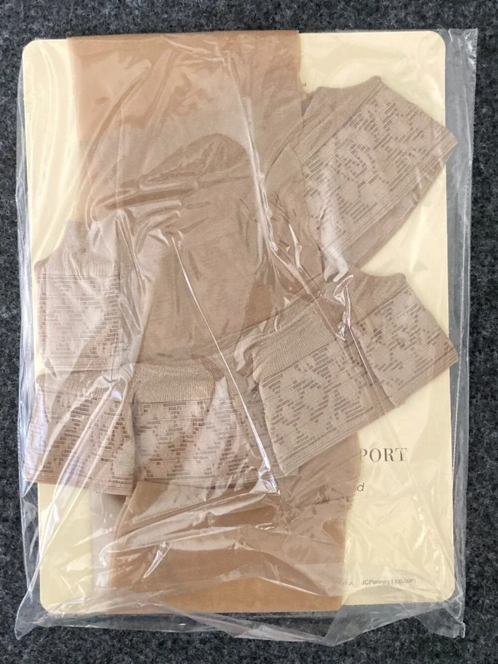VTG JCPenney Sheer Caress Silky Sheer Thigh High Stockings Long SAND Color NWT